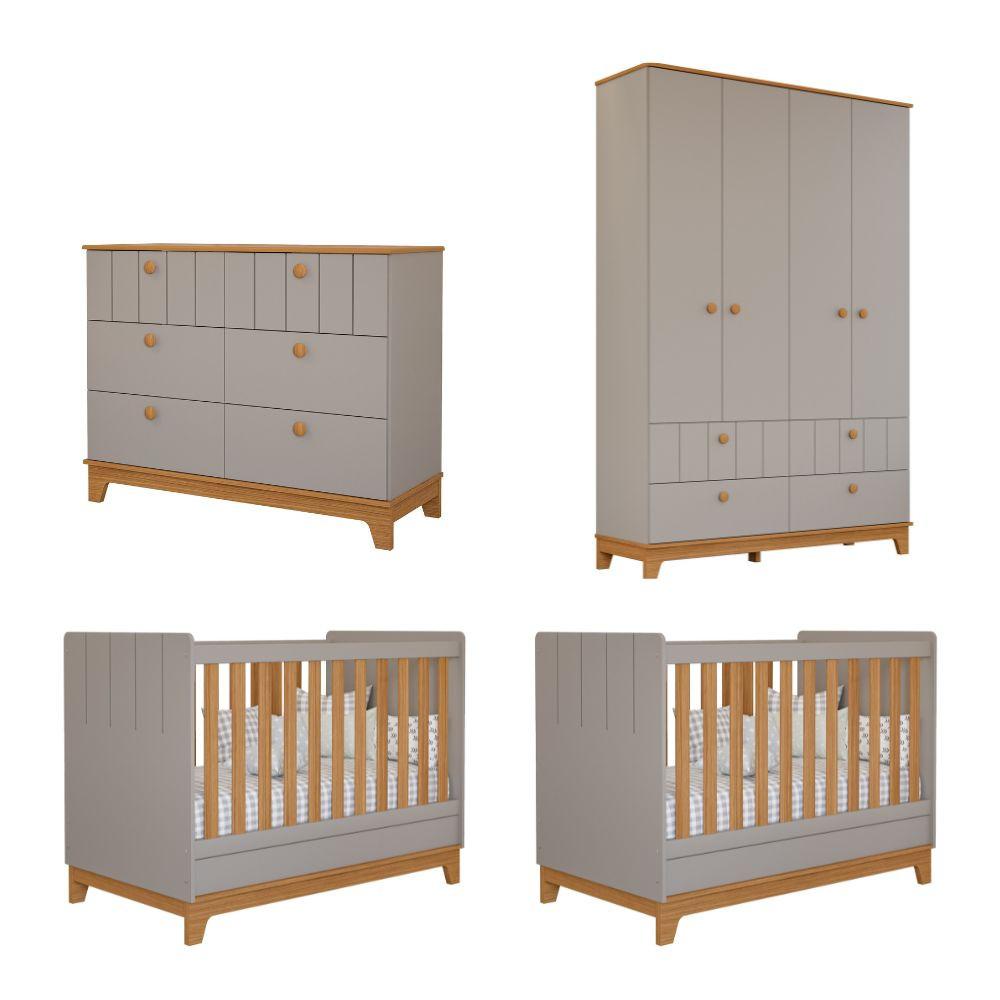 Quarto Bebê Gêmeos com 2 Berços Mini Cama Cômoda  e Guarda Roupa Liza Permobili - 2