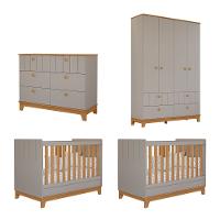 Quarto Bebê Gêmeos com 2 Berços Mini Cama Cômoda  e Guarda Roupa Liza Permobili - 2