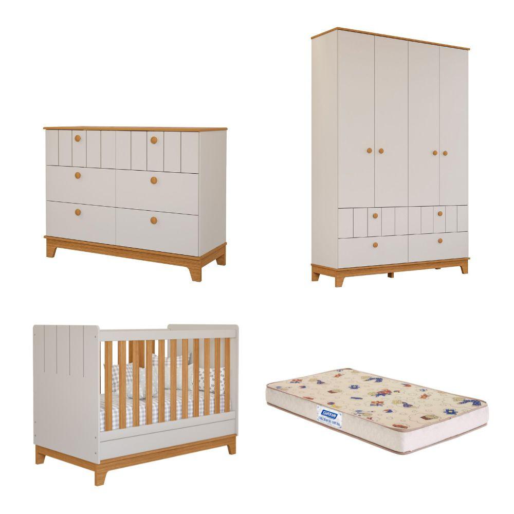 Quarto de Bebê Completo com Guarda Roupa Cômoda Berço e Colchão Liza Permobili - 1