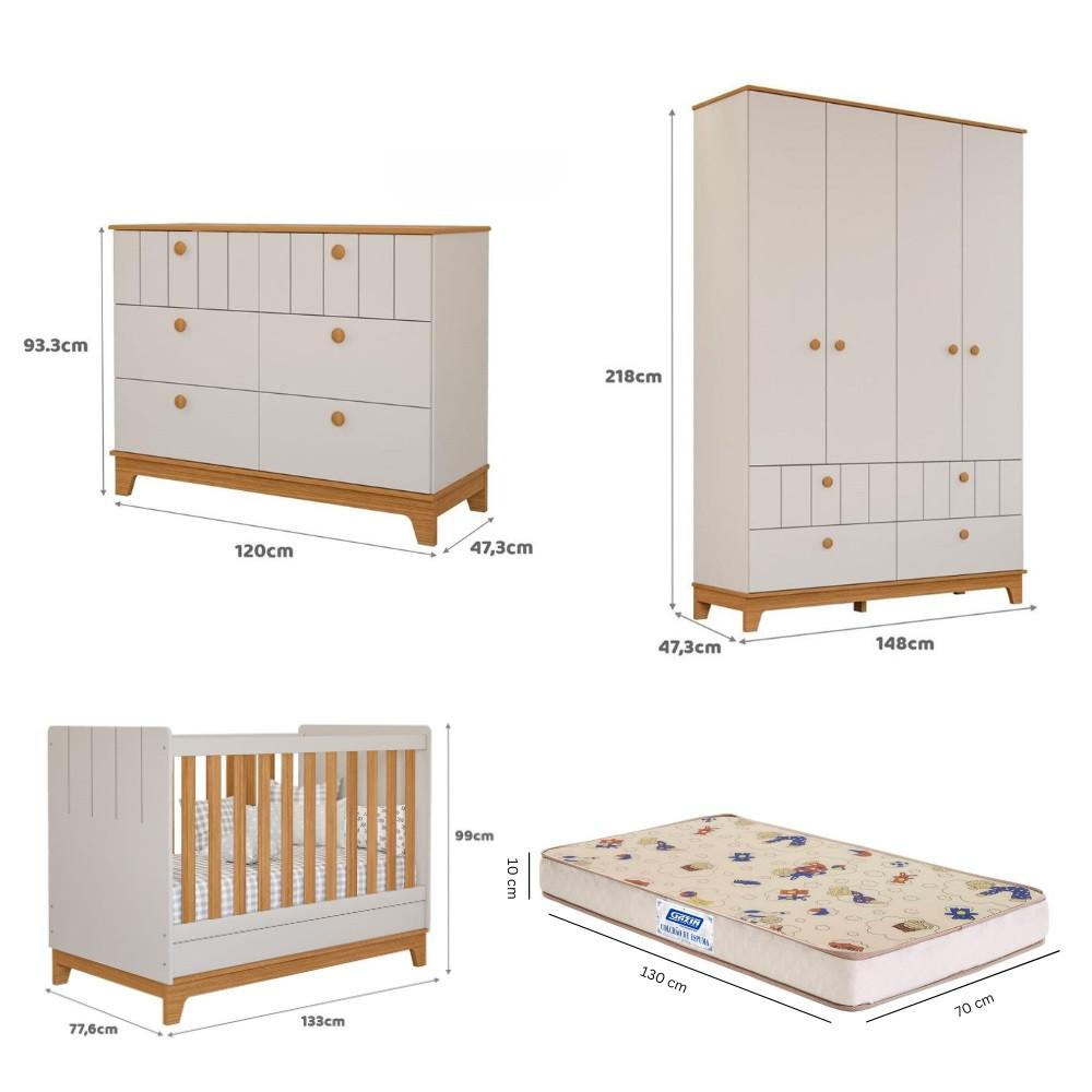 Quarto de Bebê Completo com Guarda Roupa Cômoda Berço e Colchão Liza Permobili - 2