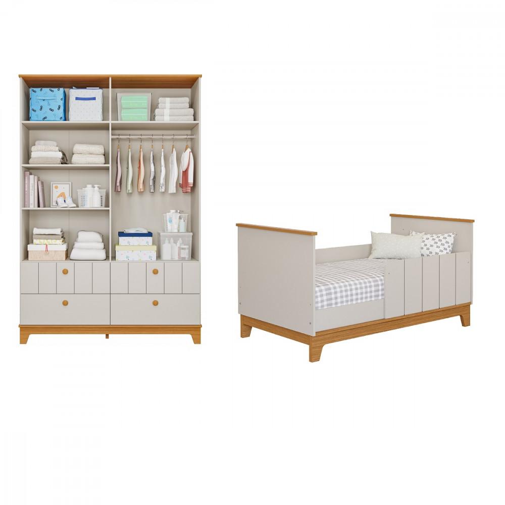 Quarto de Bebê Completo com Guarda Roupa Cômoda Berço e Colchão Liza Permobili - 3