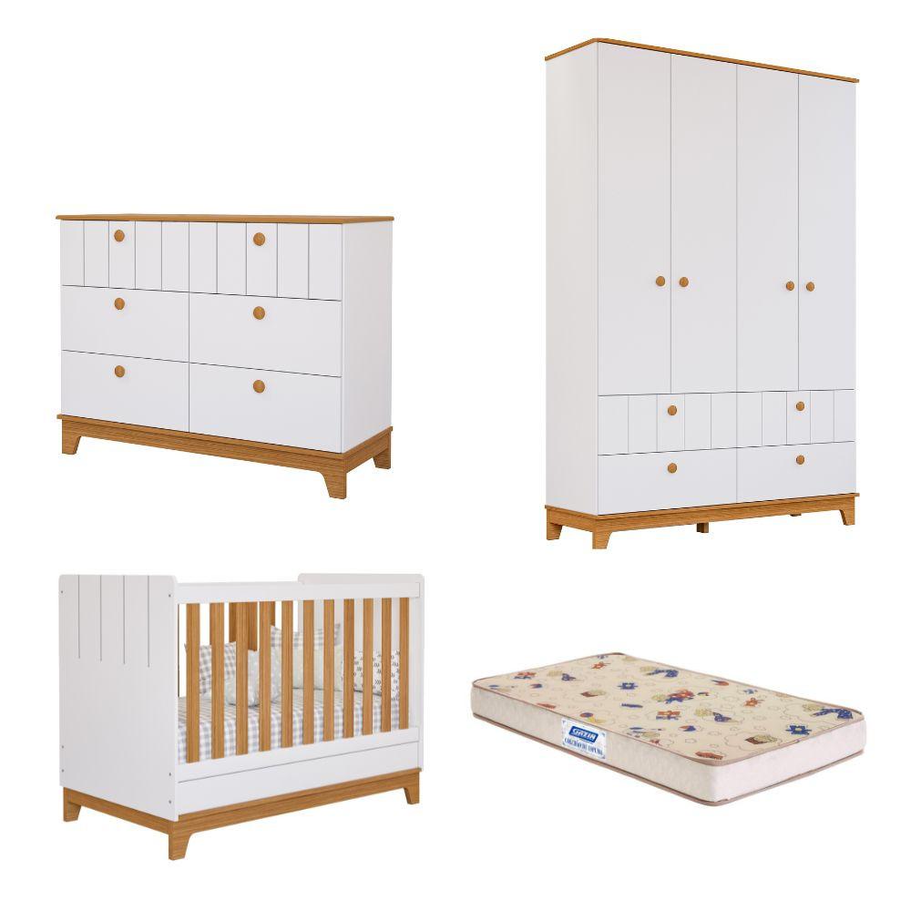 Quarto de Bebê Completo com Guarda Roupa Cômoda Berço e Colchão Liza Permobili - 1
