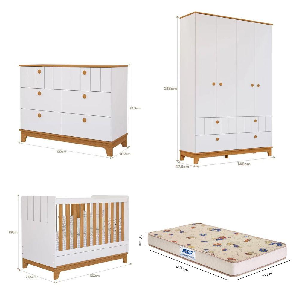 Quarto de Bebê Completo com Guarda Roupa Cômoda Berço e Colchão Liza Permobili - 2
