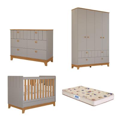 Quarto de Bebê Completo com Guarda Roupa Cômoda Berço e Colchão Liza Permobili