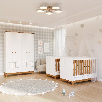 Quarto Bebê Gêmeos com 2 Berços Mini Cama e Guarda Roupa 4 portas Liza Permobili