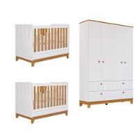 Quarto Bebê Gêmeos com 2 Berços Mini Cama e Guarda Roupa 4 portas Liza Permobili - 2
