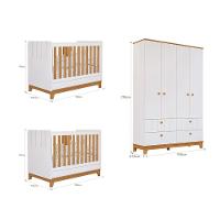 Quarto Bebê Gêmeos com 2 Berços Mini Cama e Guarda Roupa 4 portas Liza Permobili - 3