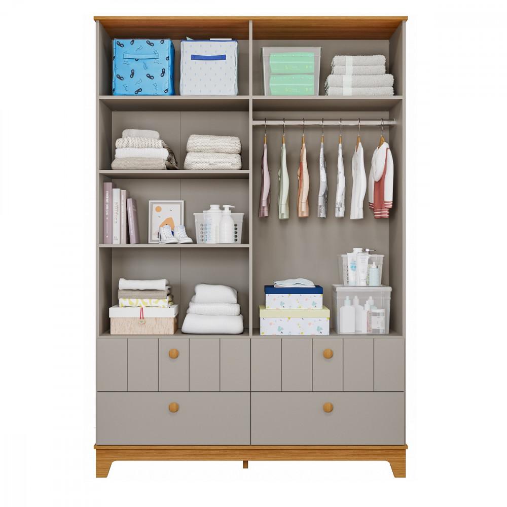 Quarto Bebê Gêmeos com 2 Berços Mini Cama e Guarda Roupa 4 portas Liza Permobili - 4