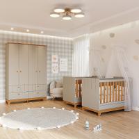 Quarto Bebê Gêmeos com 2 Berços Mini Cama e Guarda Roupa 4 portas Liza Permobili - 1