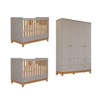 Quarto Bebê Gêmeos com 2 Berços Mini Cama e Guarda Roupa 4 portas Liza Permobili - 2