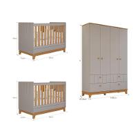 Quarto Bebê Gêmeos com 2 Berços Mini Cama e Guarda Roupa 4 portas Liza Permobili - 3