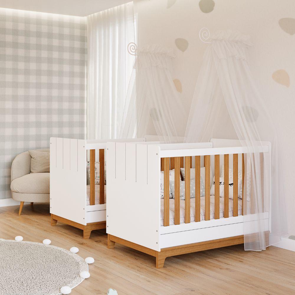 Quarto Bebê Gêmeos com 2 Berços Mini Cama Liza Permobili - 1
