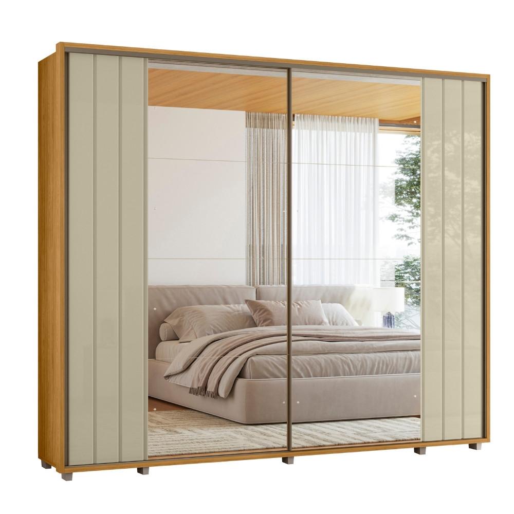 Guarda Roupa Casal Ripado em MDF 2 Portas de Correr com Espelhos e Pés Dali Madetec - 2