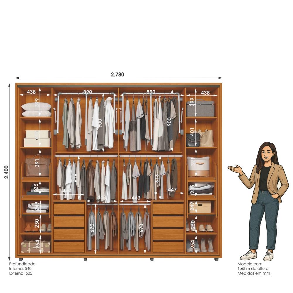 Guarda Roupa Casal Ripado em MDF 2 Portas de Correr com Espelhos e Pés Dali Madetec - 4