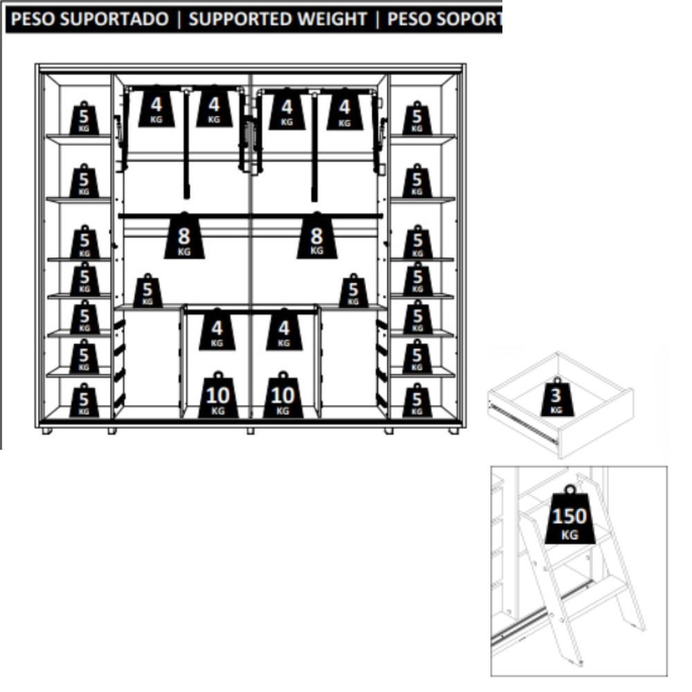 Guarda Roupa Casal Ripado em MDF 2 Portas de Correr com Espelhos e Pés Dali Madetec - 6