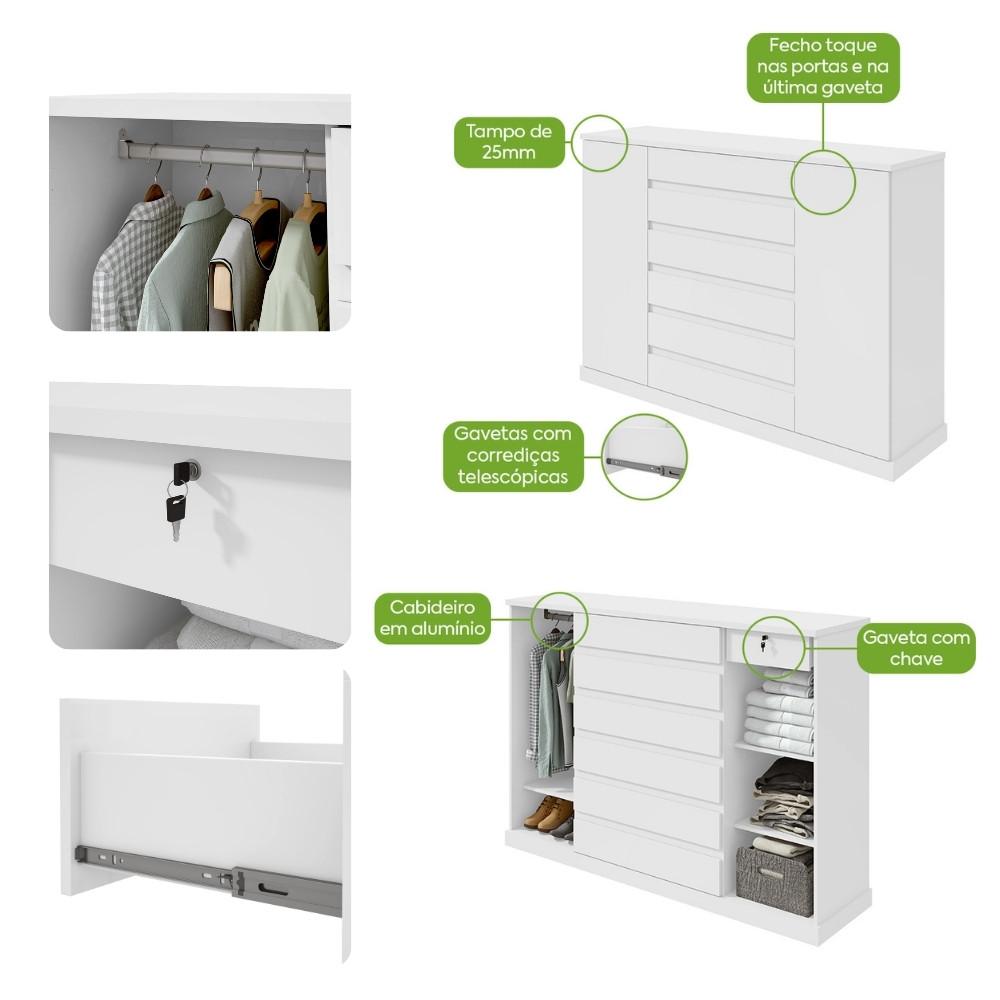 Cômoda 7 Gavetas 2 Portas Vedras Lopas - 5