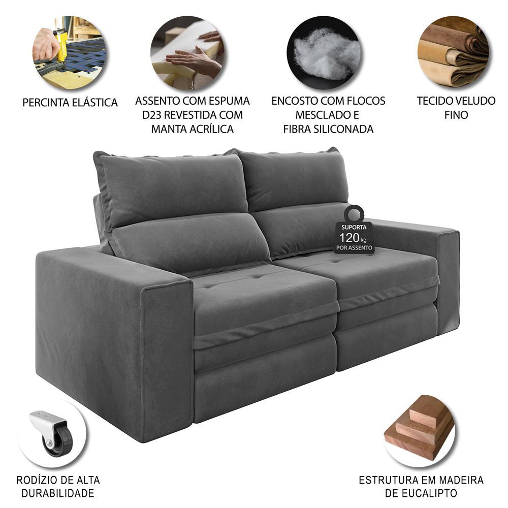 Sofá 3 Lugares Retrátil Reclinável 180cm Suede Buzios Flash Estofados - 5