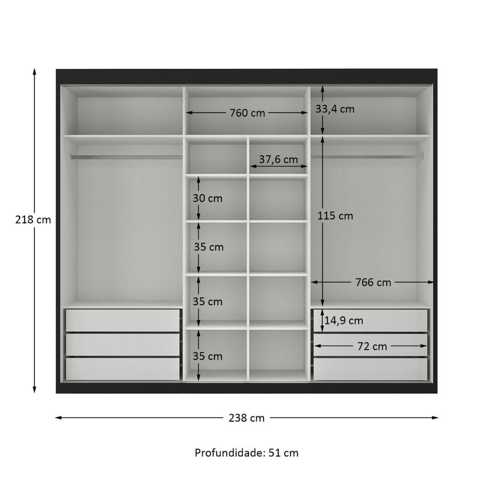 Guarda Roupa Casal 3 Portas de Correr Senna Maxel Móveis - 3