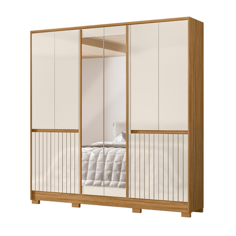 Guarda Roupa Casal Frisado com Espelho 6 Portas e Pés Alasca Moval - 2