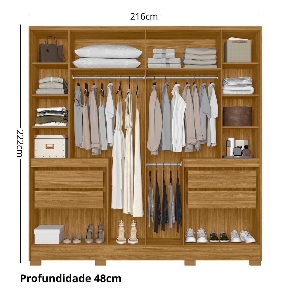 Guarda Roupa Casal Frisado com Espelho 6 Portas e Pés Alasca Moval - 4