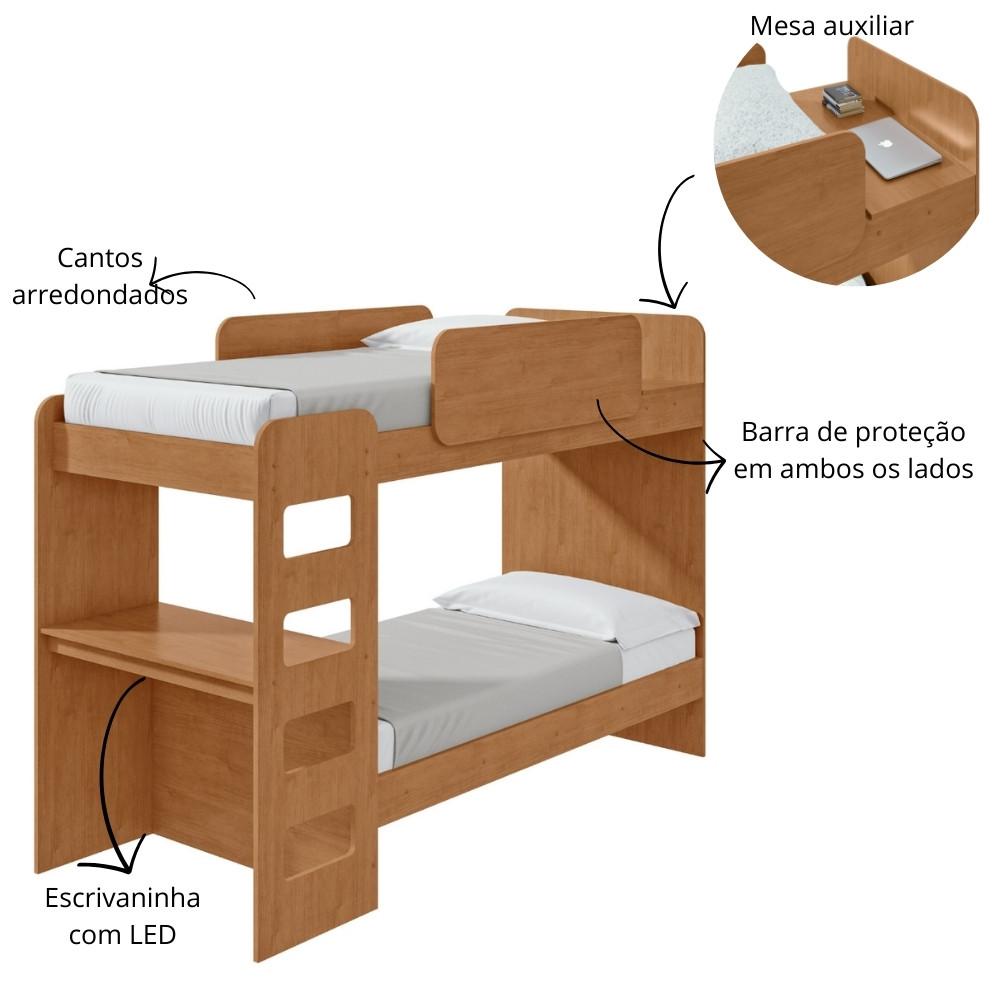 Beliche com Escrivaninha e Led Olga Lopas - 3