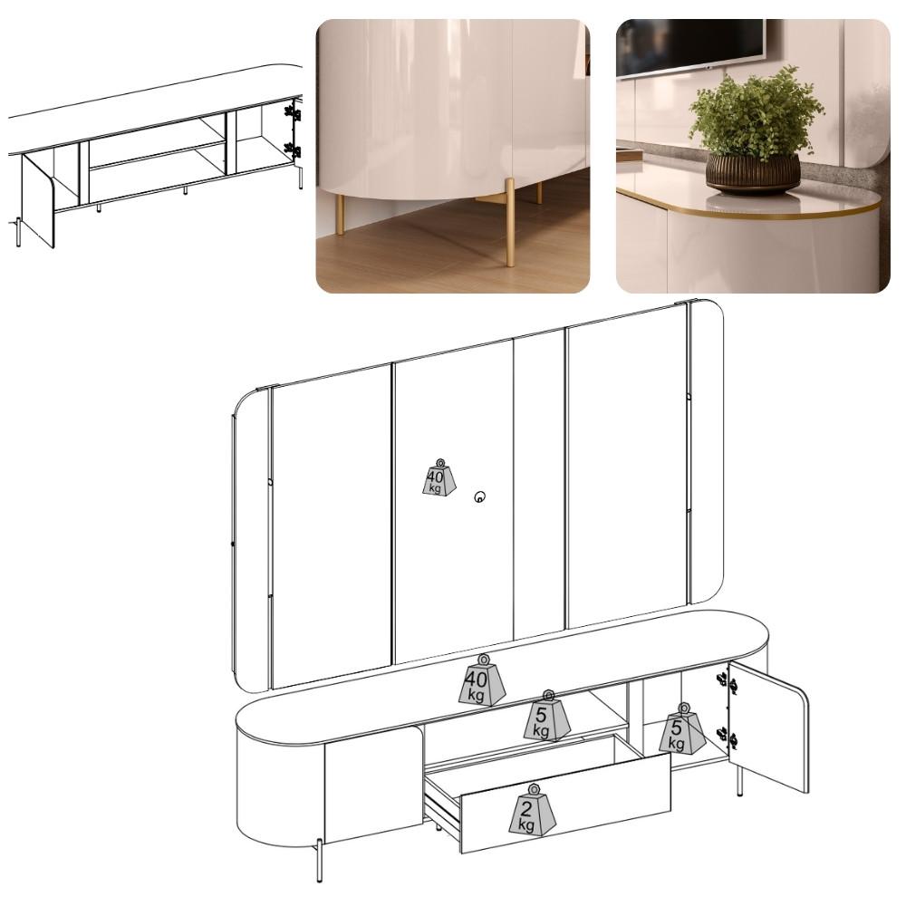 Rack com Painel para TV até 75 Polegadas LED 2 Portas 100 MDF Areta DJ Móveis - 3