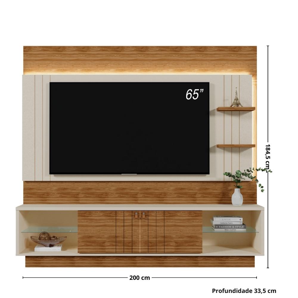 Painel Frisado para TV até 65 Polegadas com LED 2 Portas de Correr Guaiba Mobler - 4