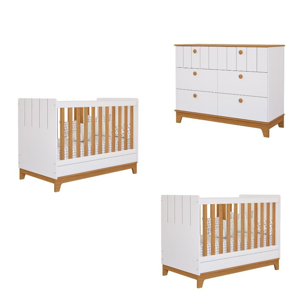 Quarto Bebê Gêmeos com 2 Berços Mini Cama e Cômoda 6 Gavetas Liza Permobili - 2