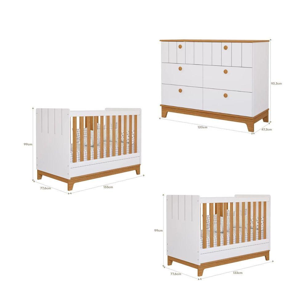 Quarto Bebê Gêmeos com 2 Berços Mini Cama e Cômoda 6 Gavetas Liza Permobili - 3
