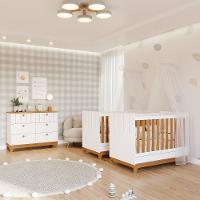 Quarto Bebê Gêmeos com 2 Berços Mini Cama e Cômoda 6 Gavetas Liza Permobili - 1