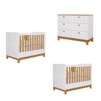 Quarto Bebê Gêmeos com 2 Berços Mini Cama e Cômoda 6 Gavetas Liza Permobili - 2