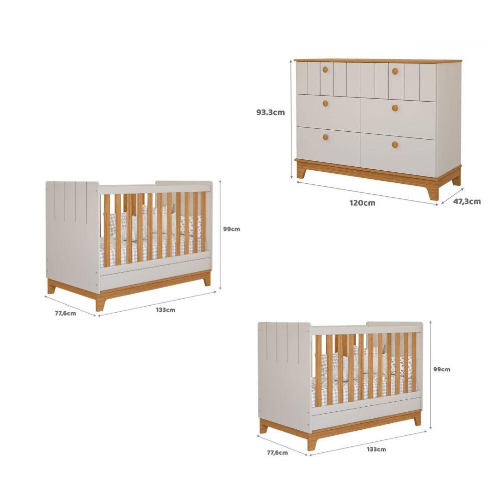 Quarto Bebê Gêmeos com 2 Berços Mini Cama e Cômoda 6 Gavetas Liza Permobili - 3