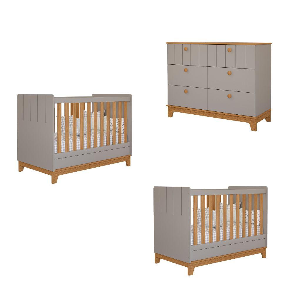 Quarto Bebê Gêmeos com 2 Berços Mini Cama e Cômoda 6 Gavetas Liza Permobili - 2