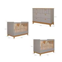Quarto Bebê Gêmeos com 2 Berços Mini Cama e Cômoda 6 Gavetas Liza Permobili - 3