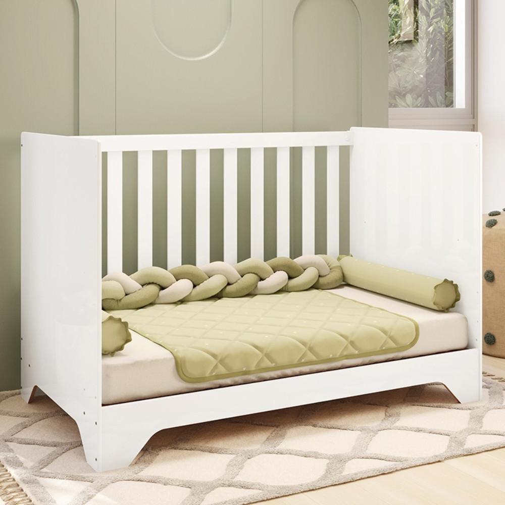 Quarto de Bebê com 2 Berço Mini Cama Cômoda 1 Portas 3 Gavetas com Janela Popy Retrô Peroba - 5