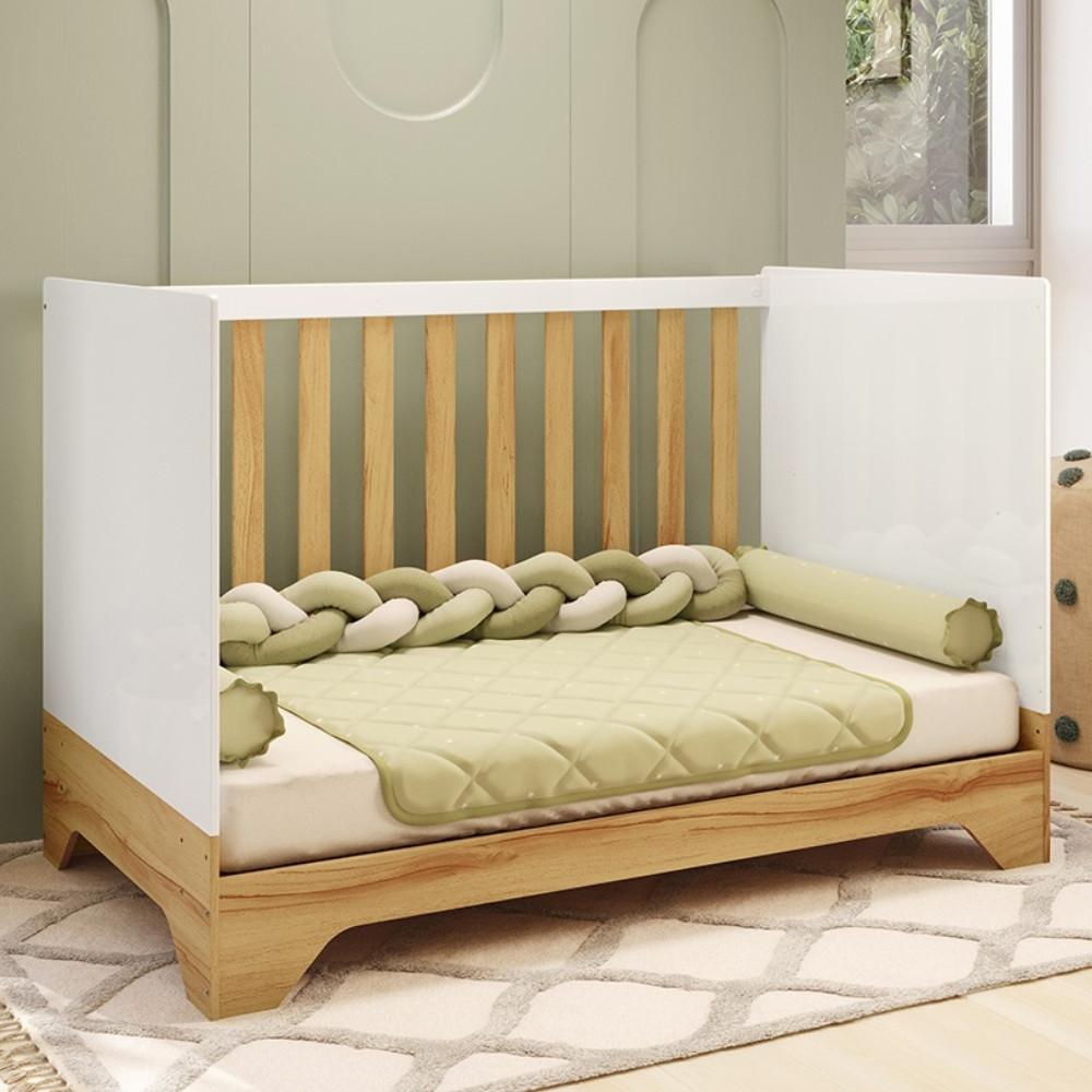 Quarto de Bebê com 2 Berço Mini Cama Cômoda 1 Portas 3 Gavetas com Janela Popy Retrô Peroba - 5