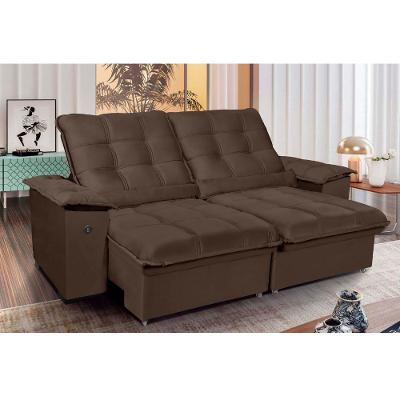 Sofá 4 Lugares Retrátil Reclinável 250cm com USB Veludo Canadá Requinte