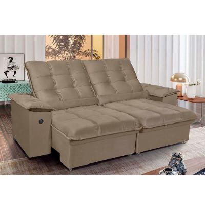 Sofá 4 Lugares Retrátil Reclinável 250cm com USB Veludo Canadá Requinte