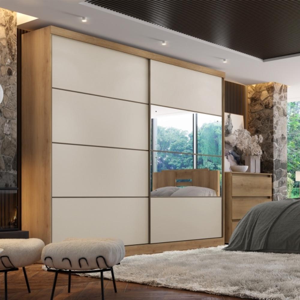 Guarda Roupa Casal com Espelho 2 Portas de Correr em MDF Málaga GlassTHB - 1