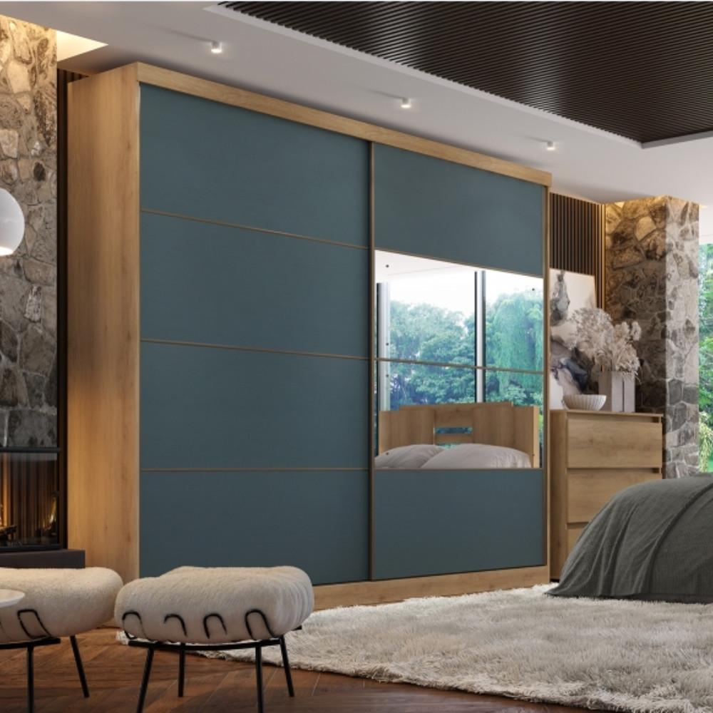 Guarda Roupa Casal com Espelho 2 Portas de Correr em MDF Málaga GlassTHB - 1