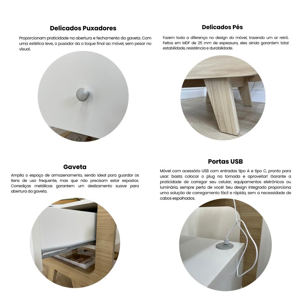 Mesa de Apoio 1 Gaveta com USB Théo Artely - 5