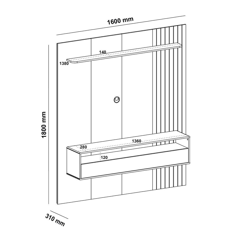 Painel Ripado para TV até 65 Polegadas 1 Porta com LED Matisse Artely - 4