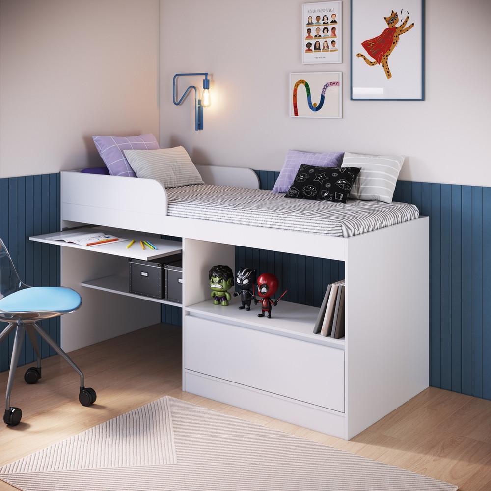 Cama Infantil Alta Multifuncional com Escrivaninha 1 Porta Jacarta Art in Móveis - 1