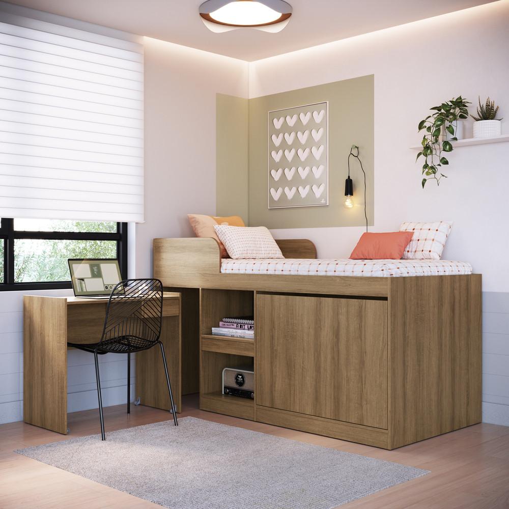 Cama Infantil Alta Multifuncional com Escrivaninha 2 Porta 1 Gaveta Jamaica Art in Móveis - 1