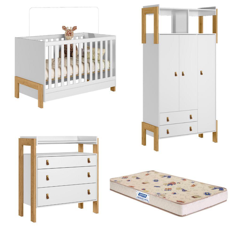 Quarto de Bebê Completo Berço mini cama Guarda-Roupa Cômoda Fantasia Qmovi e Colchão Gazin - 1