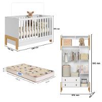 Quarto de Bebê Berço mini cama e Guarda Roupa 3 portas 2 Gavetas Fantasia Qmovi e Colchão Gazin - 3