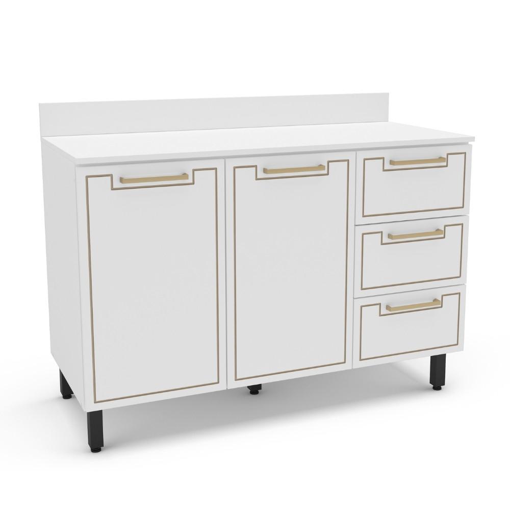 Balcão de Pia 2 Portas 3 Gavetas 120cm com Tampo Amara Politorno - 1