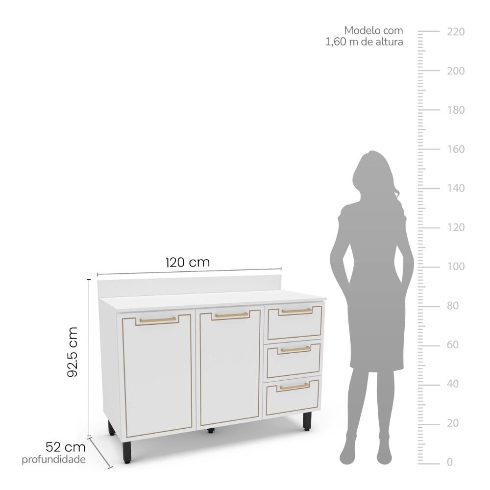 Balcão de Pia 2 Portas 3 Gavetas 120cm com Tampo Amara Politorno - 3