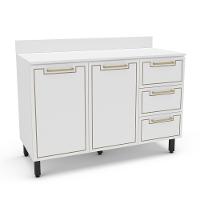 Balcão de Pia 2 Portas 3 Gavetas 120cm com Tampo Amara Politorno - 1