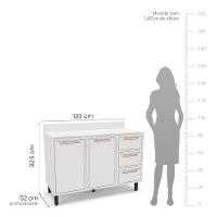 Balcão de Pia 2 Portas 3 Gavetas 120cm com Tampo Amara Politorno - 3
